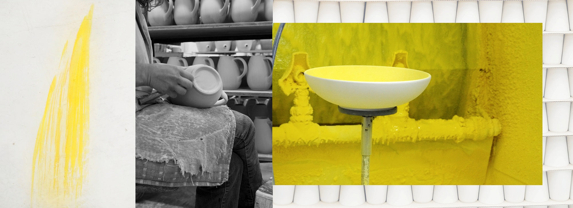 A person sitting on a chair with a bowl and a bowl.